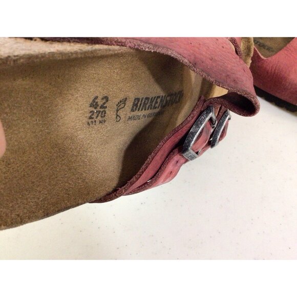 Birkenstock Arizona Sandals Red Leather Birko Flat Slide Womens 42 - Picture 5 of 9